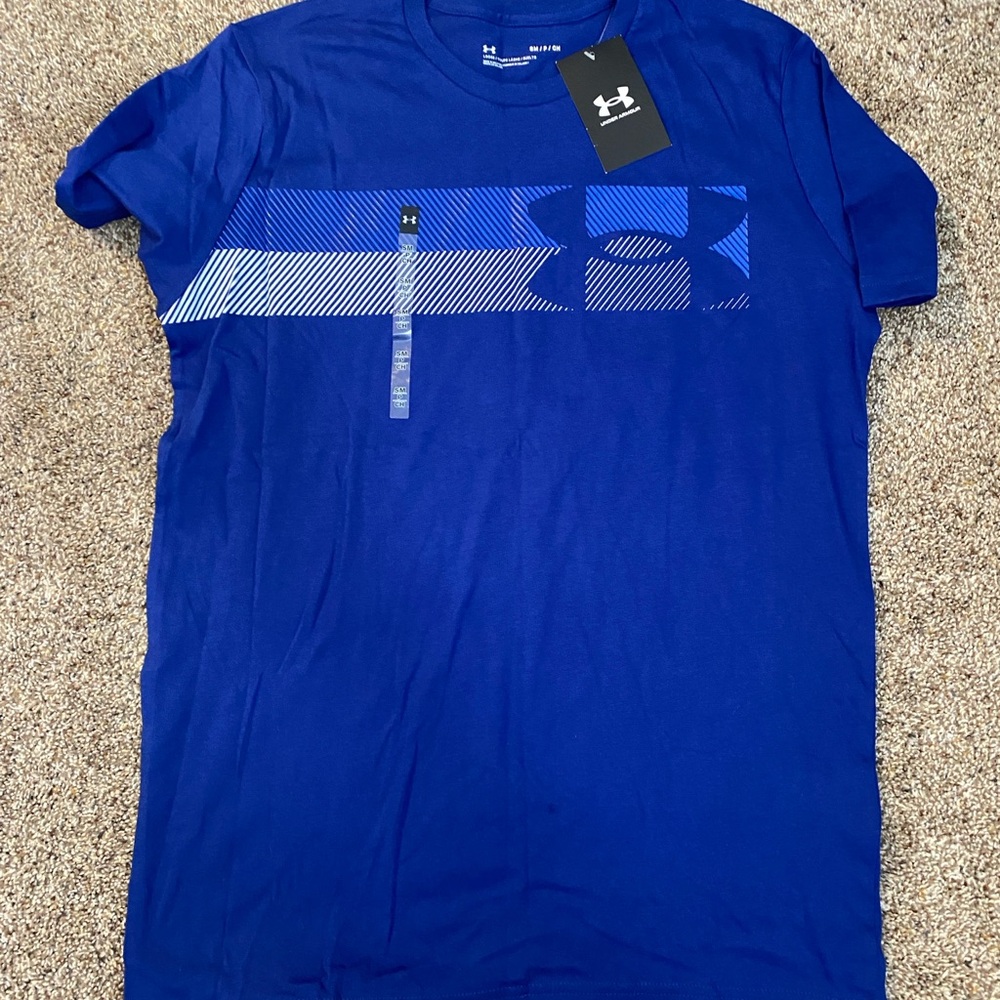Under Armour Blue Short Sleeve Tee with Logo and Stripe